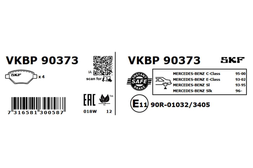 Jogo de 4 pastilhas de travão SKF ref. VKBP 90373